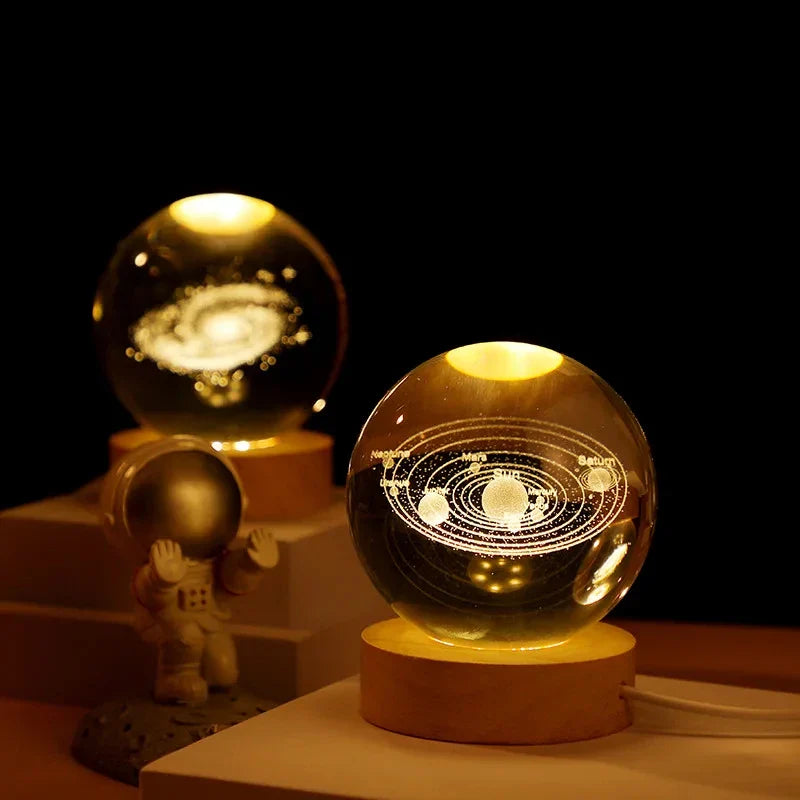 Astro LED™ – Crystal Sphere Lamp with Wooden Base & USB Rechargeable Light