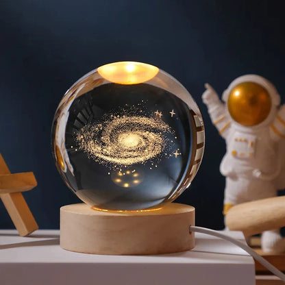Astro LED™ – Crystal Sphere Lamp with Wooden Base & USB Rechargeable Light