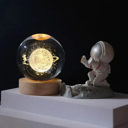 Astro LED™ – Crystal Sphere Lamp with Wooden Base & USB Rechargeable Light