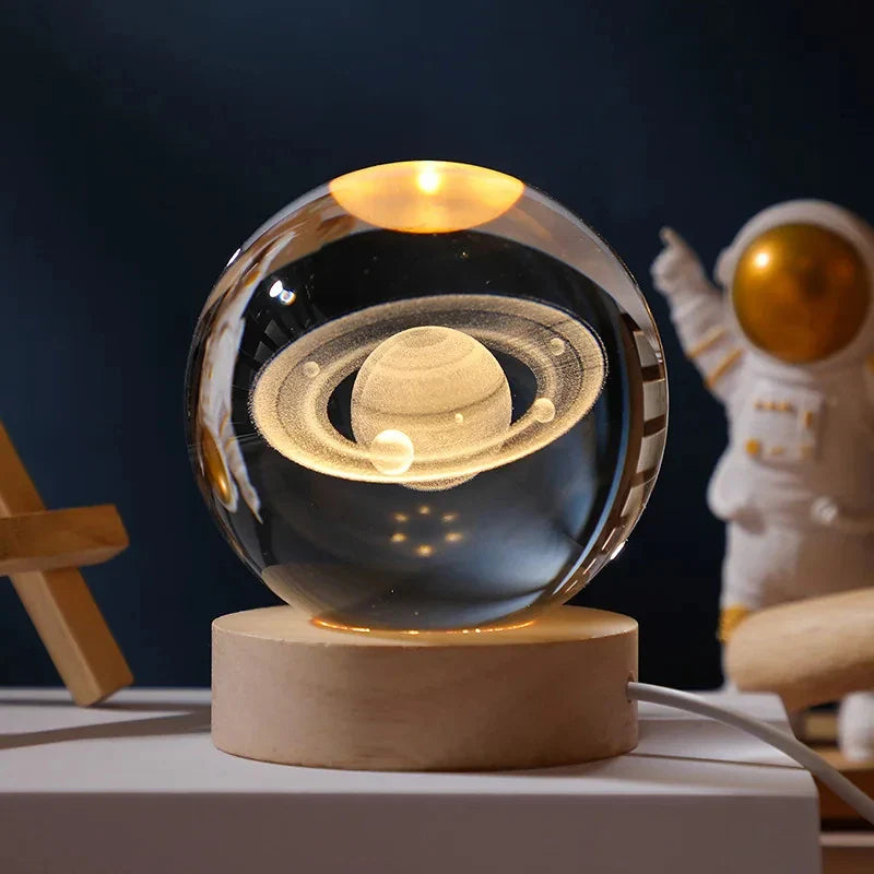Astro LED™ – Crystal Sphere Lamp with Wooden Base & USB Rechargeable Light